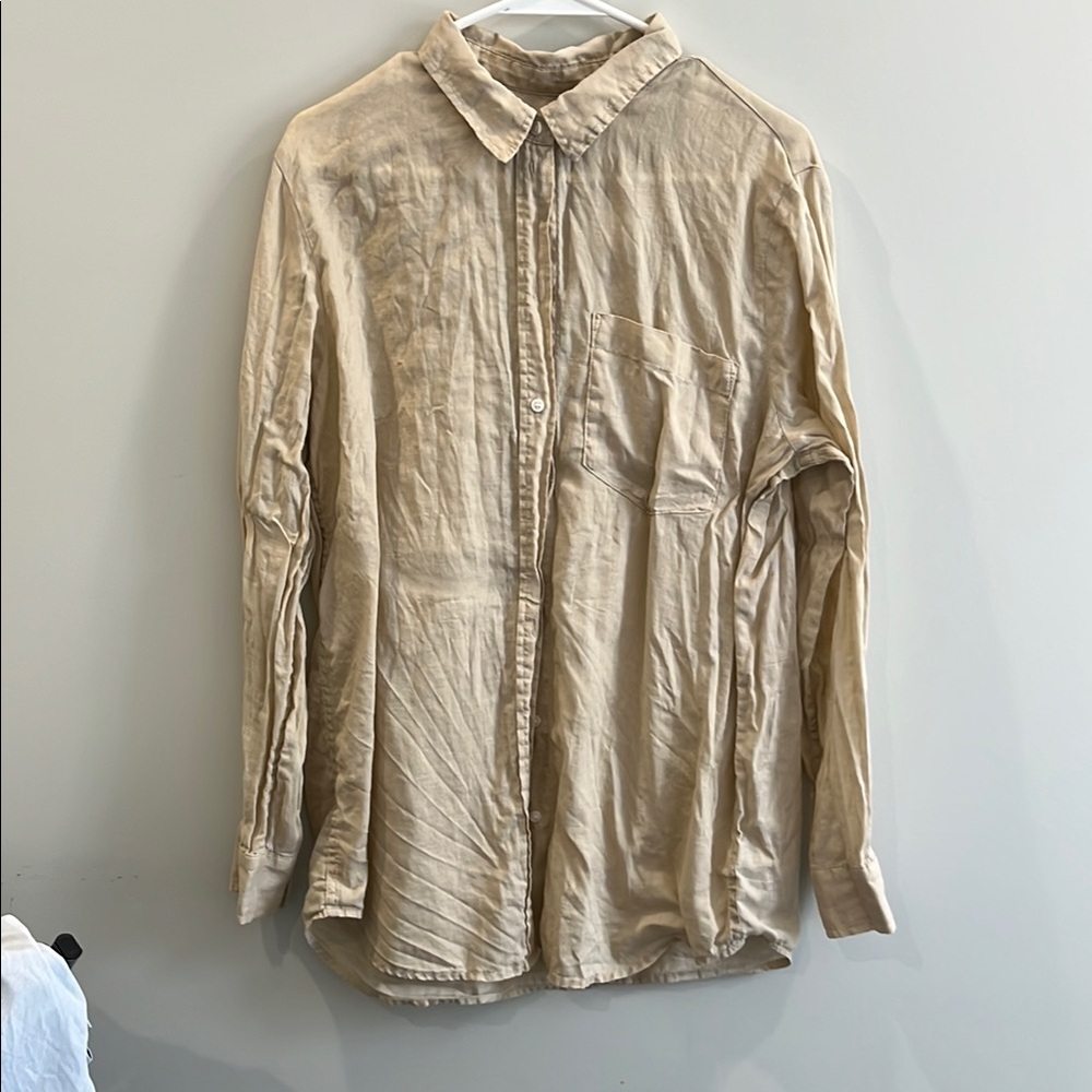 100% Linen Beige Button-Up Shirt